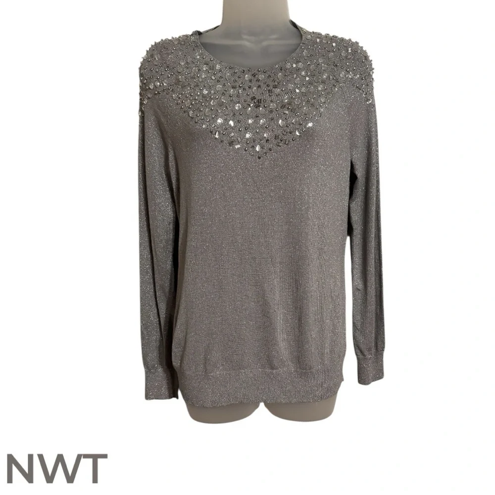 NWT GORGEOUS *SPECIAL OCASSION* SILVER SPARKLING TOP SMALL #6 - Picture 1 of 10